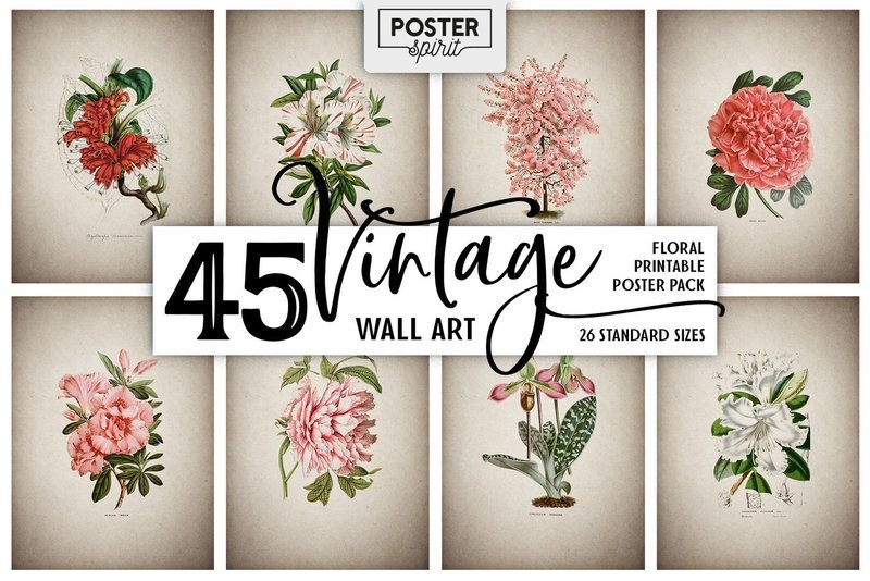45 Vintage Floral Printable Botanical Poster Pack