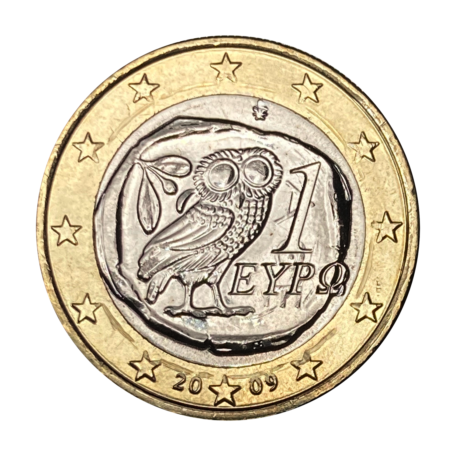 Greece 1 Euro Coin Owl UNC 2009 From Roll!!