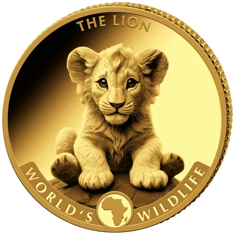 Congo 10 Francs 2025 World&#39;s Wildlife Lion Lion 0.5 Grams Gold Proof