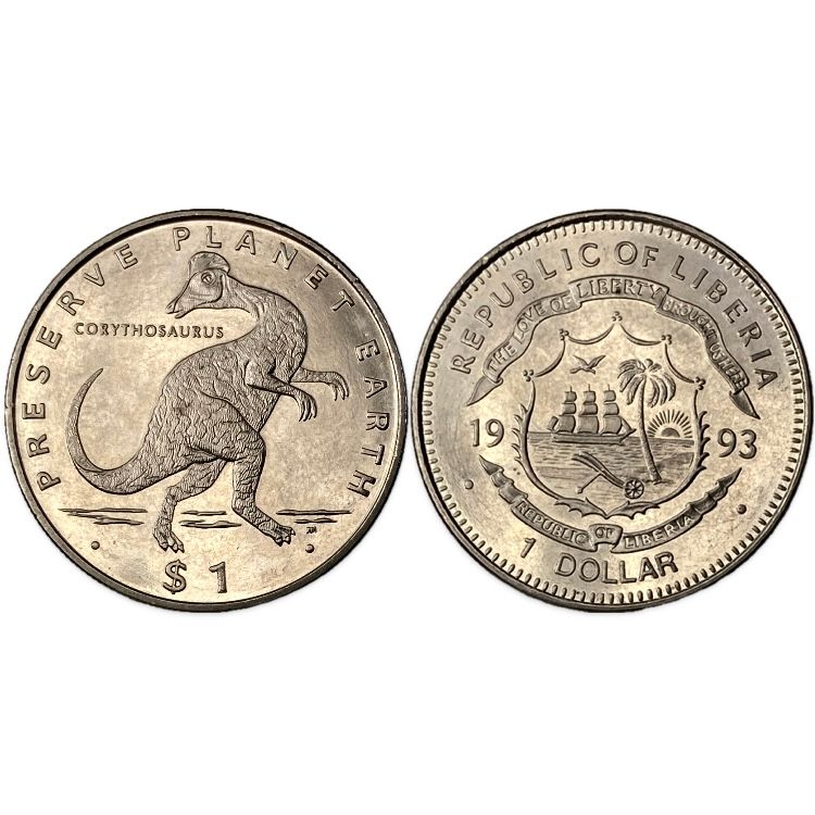 Liberia 1 Dollar Corythosaurus 1993
