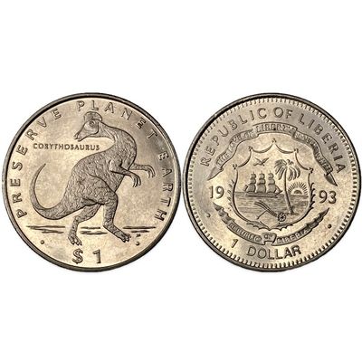 Liberia 1 Dollar Corythosaurus 1993