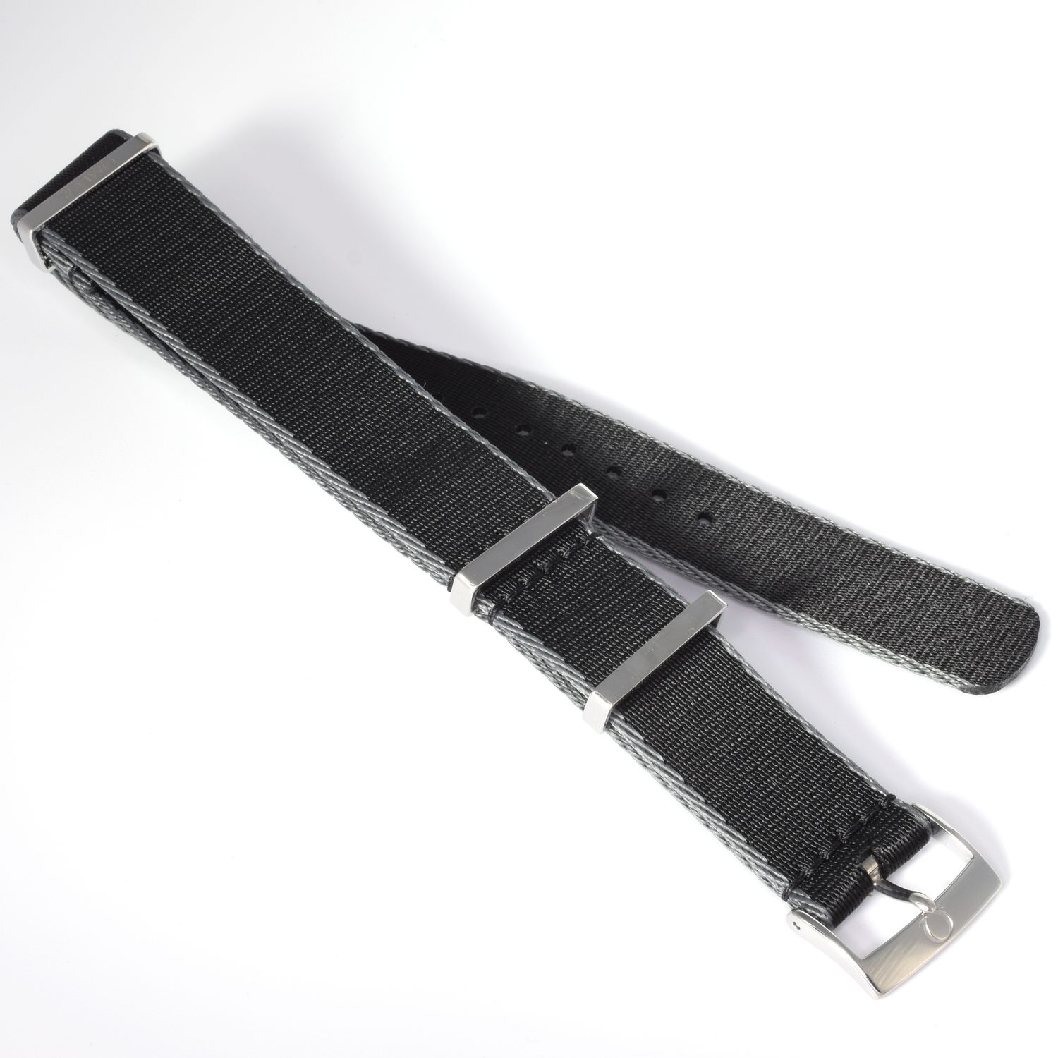 Omega NATO ZSZ002027 black and grey striped 20mm to 19mm men&#39;s watch strap with stainless steel buckle