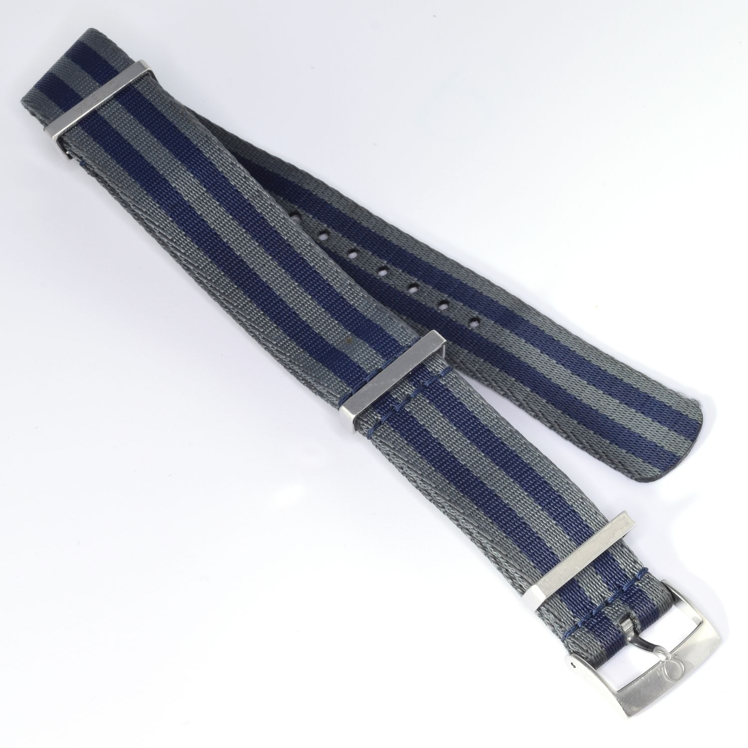 Omega Seamaster NATO CWZ007886 blue and grey striped 20mm to 19mm men&#39;s watch strap with stainless steel buckle