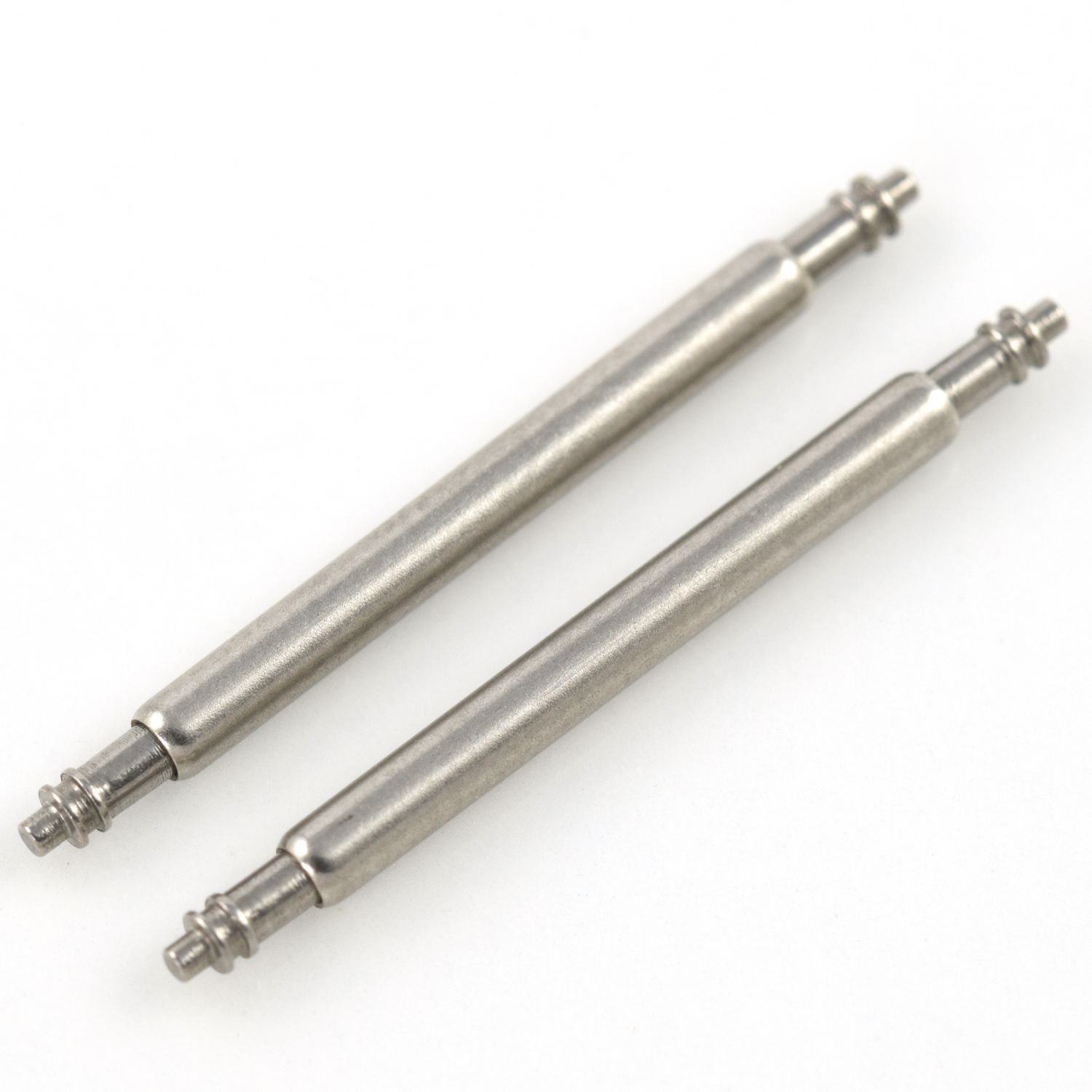 Two stainless steel watch spring bars with double-flanged ends placed on a white background, suitable for Omega Seamaster Chrono Diver watches with 1504/826 bracelet clasps.