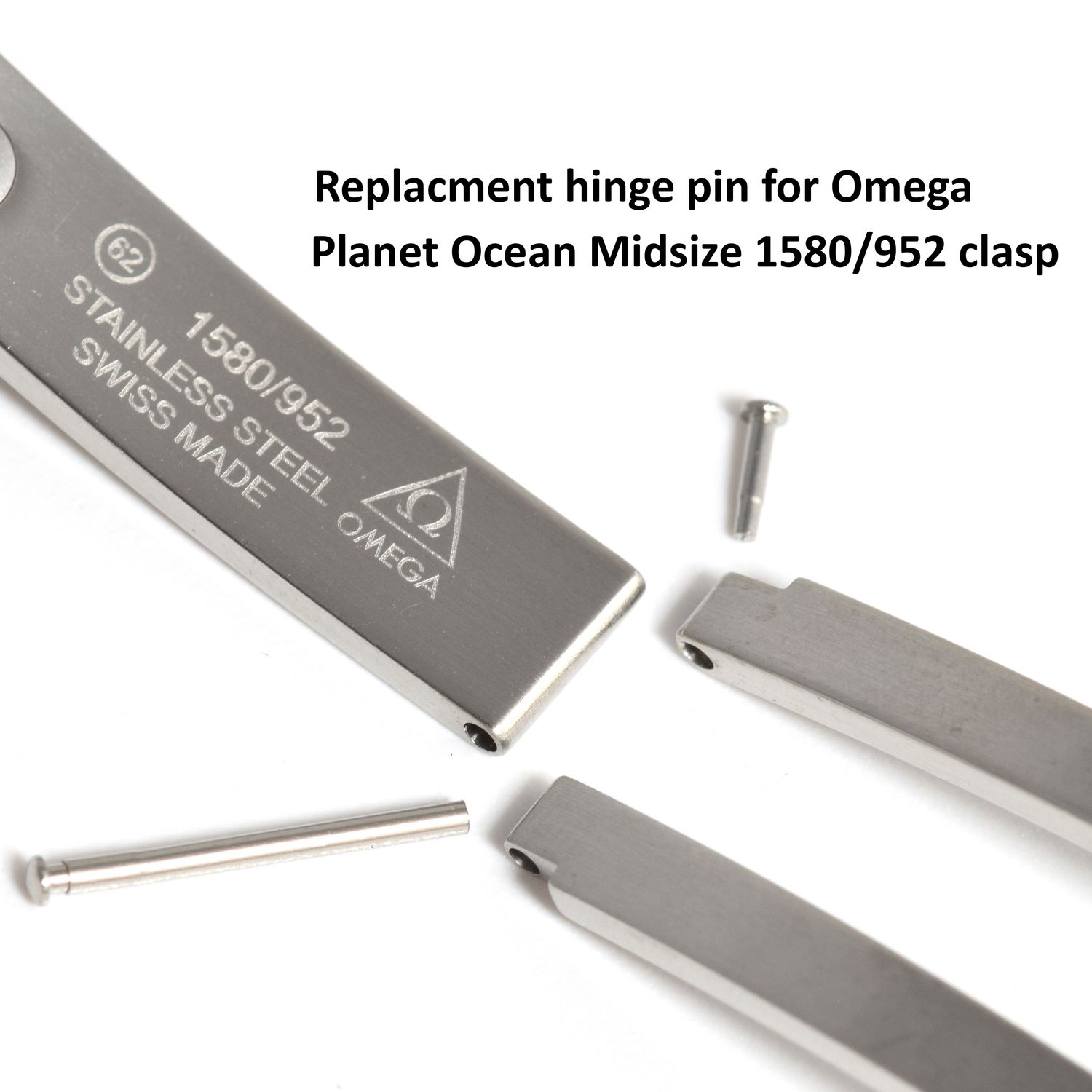 Replacement hinge pin for Omega Planet Ocean midsize 1580/952 stainless steel watch clasp