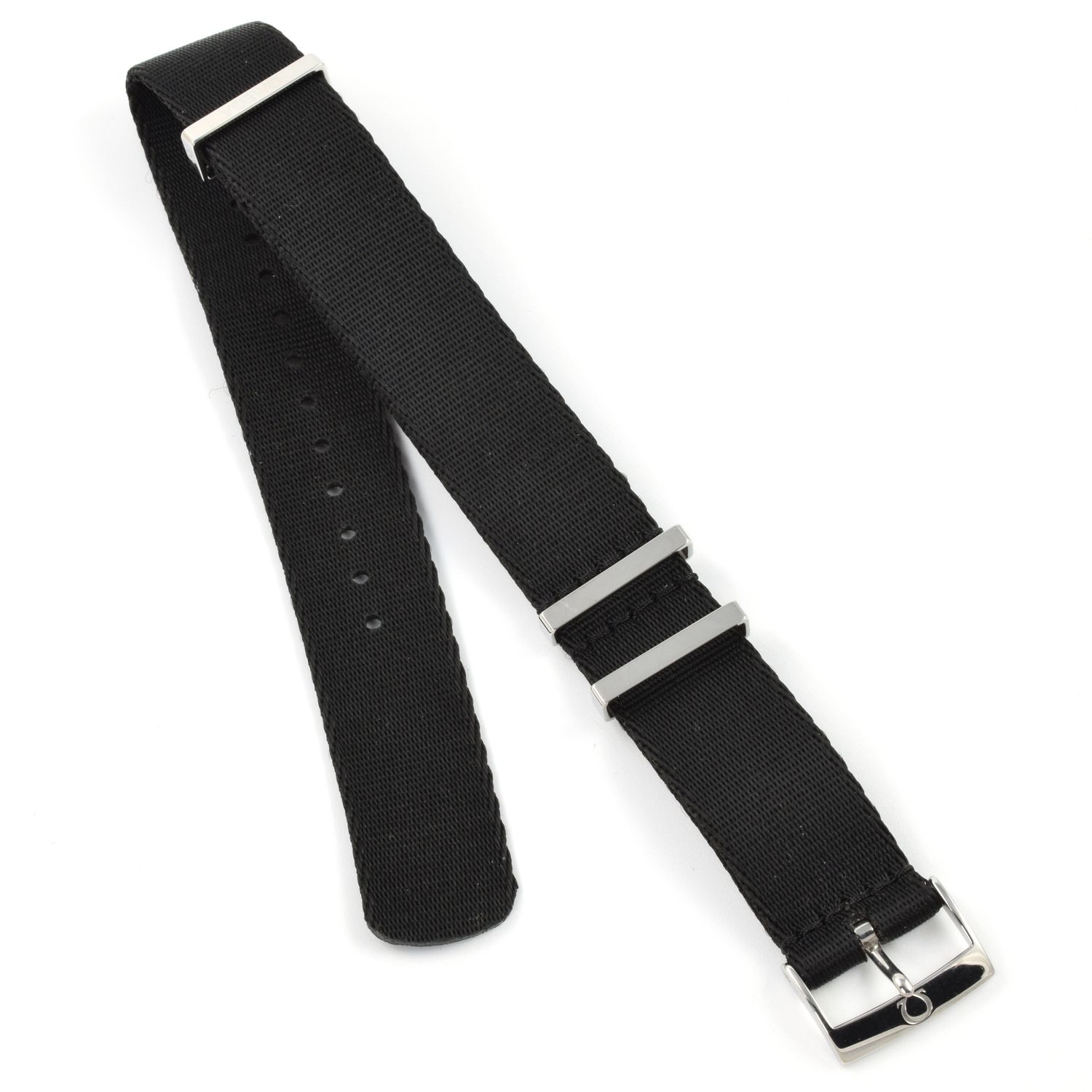 Omega Speedmaster NATO ZSZ002084 black 20mm watch strap with stainless steel buckle – genuine Omega replacement strap