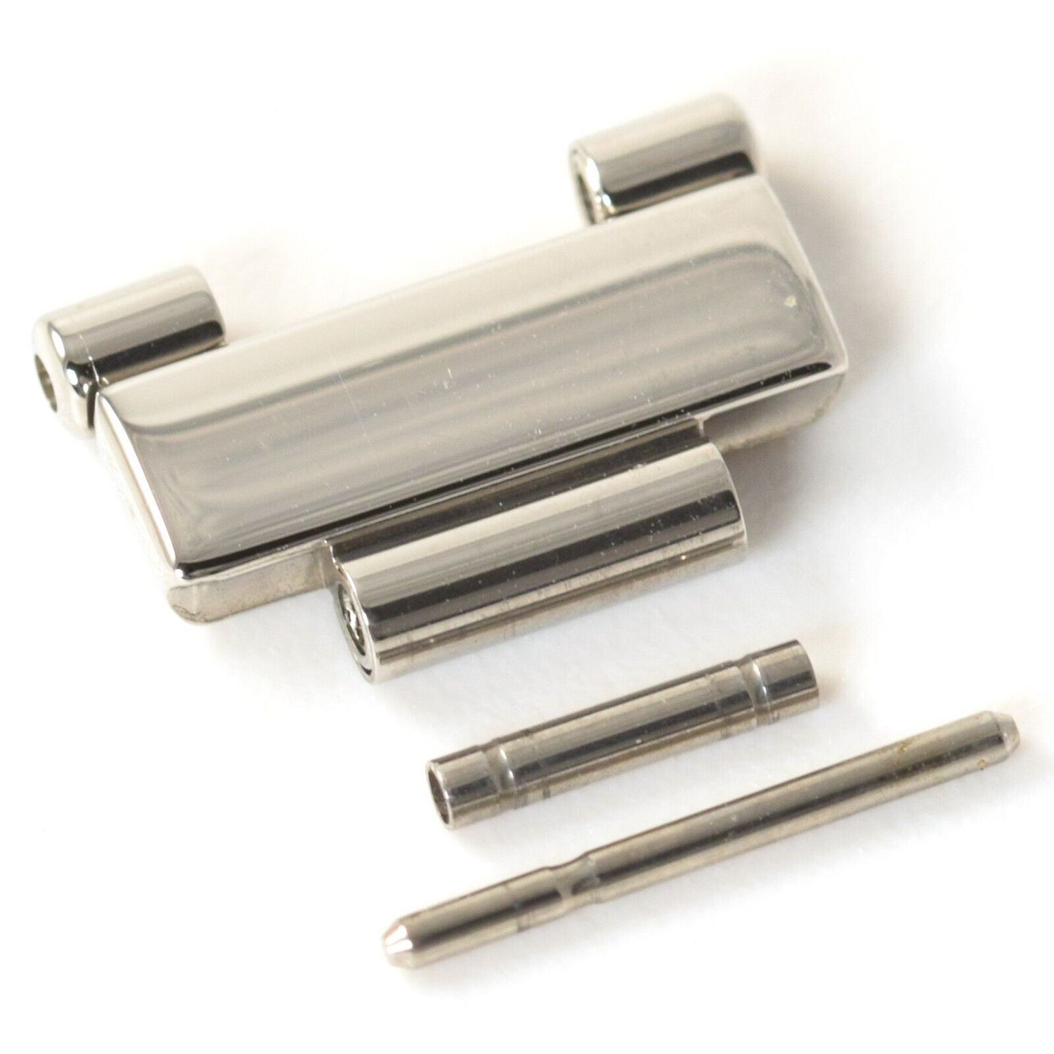 Genuine Omega Constellation Mini 6563/875 polished stainless steel watch strap link, 12mm wide, with included pin and tube, removed from a new bracelet.