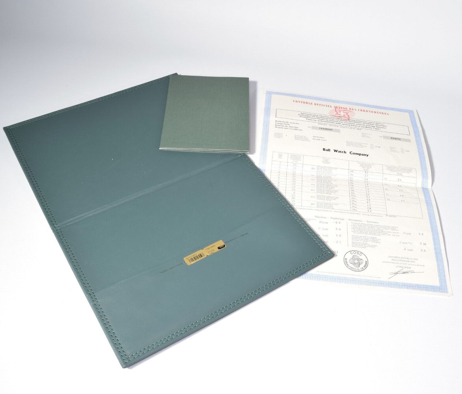 Authentic Ball Engineer Hydrocarbon green watch document set with COSC certificate folder and instruction CD