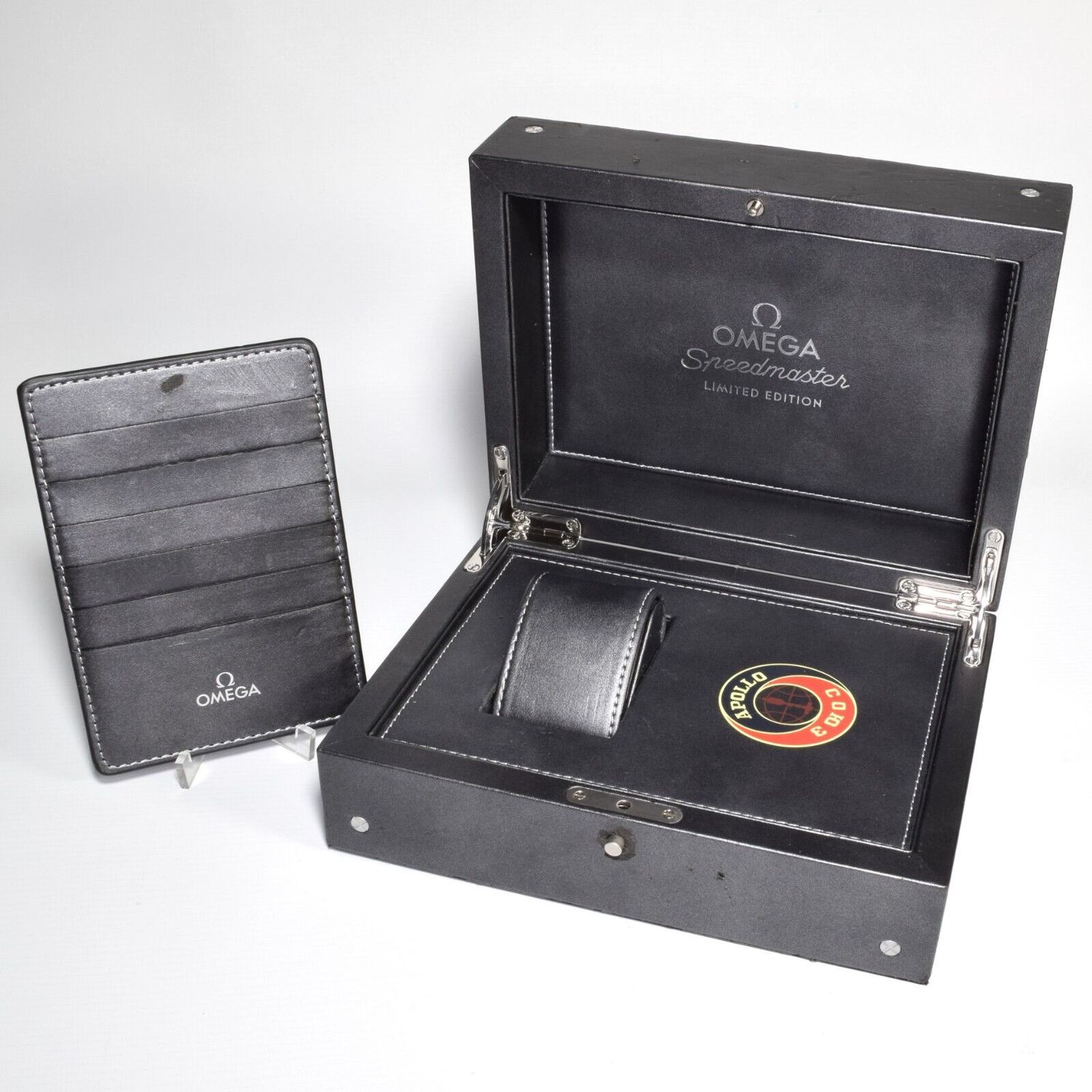 Authentic Omega Speedmaster Apollo Soyuz 1975 limited edition black display case box with watch holder and Omega wallet
