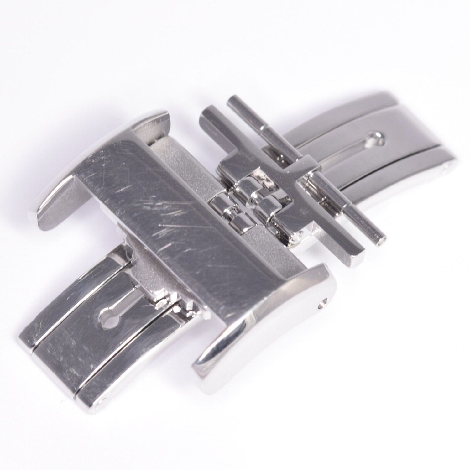 Genuine Longines L639077045 polished stainless steel 18mm deployment clasp buckle with push-button release, authentic replacement part for Longines watches