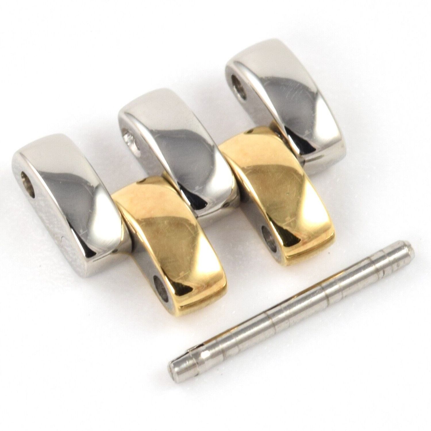 Genuine Omega De Ville ladies 6202/822 gold and steel 11mm wide watch strap link with original pin – authentic replacement part for Omega watches