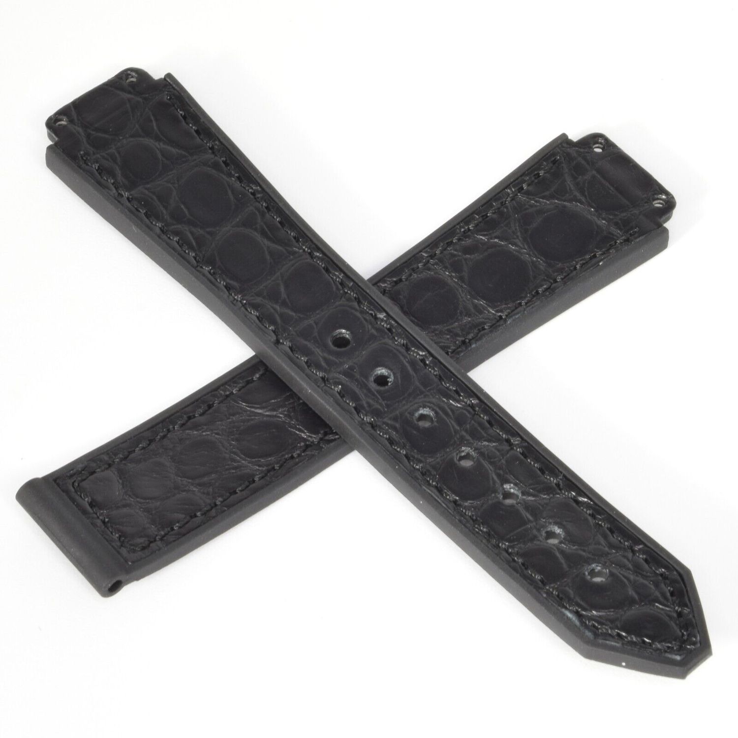 Hublot Classic Fusion ladies black alligator and rubber watch strap with 16mm lug width tapering to 13mm buckle width