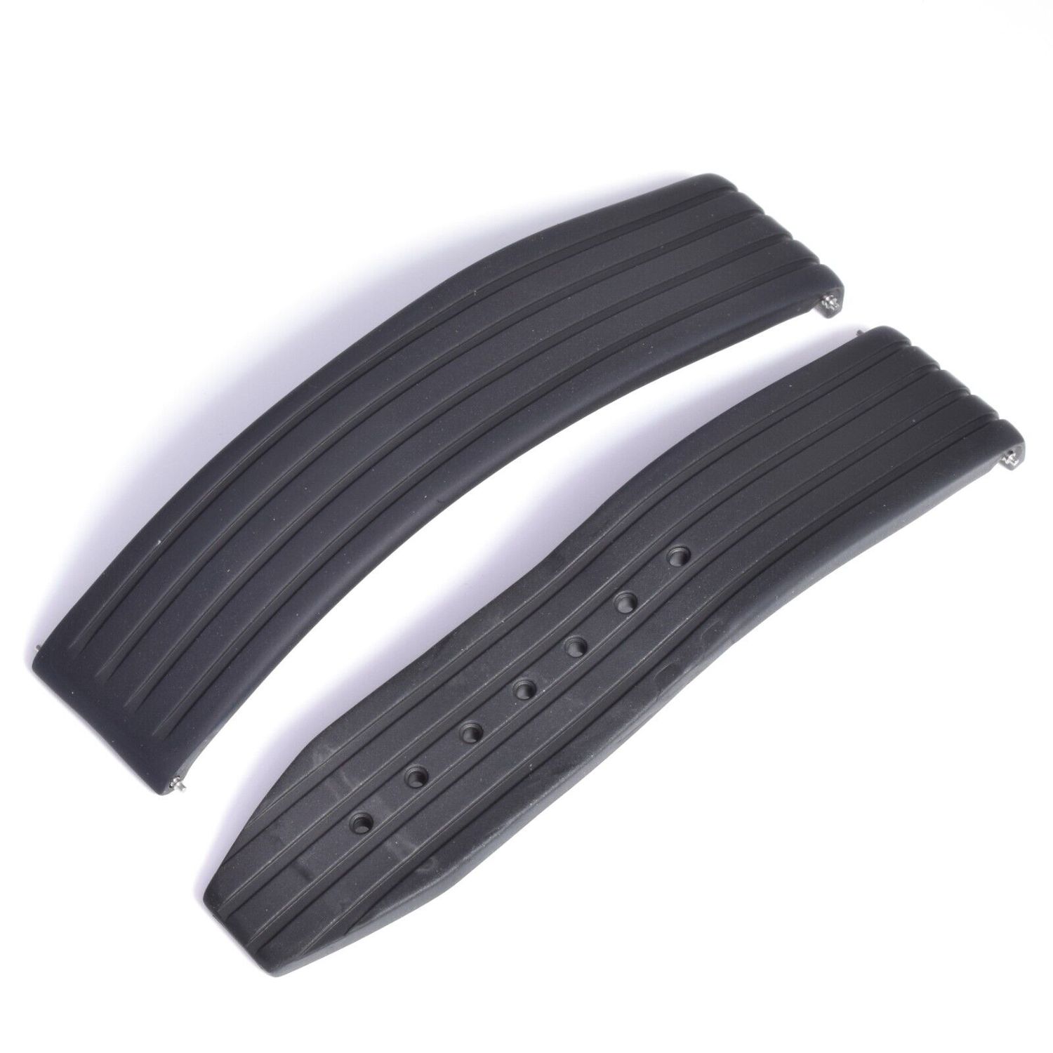 Omega Speedmaster Michael Schumacher 98000250 black rubber watch strap featuring ribbed texture with 21mm lug width tapering to 20mm for Speedmaster Racing models