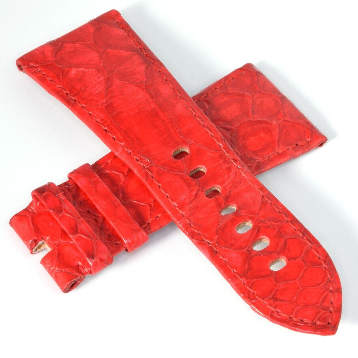 Genuine Cartier Tank Divan red alligator leather watch strap, 29mm to 22mm taper, compatible with Cartier models 2600, 2602, and 2612 – vibrant, authentic replacement strap with pre-installed spring bars