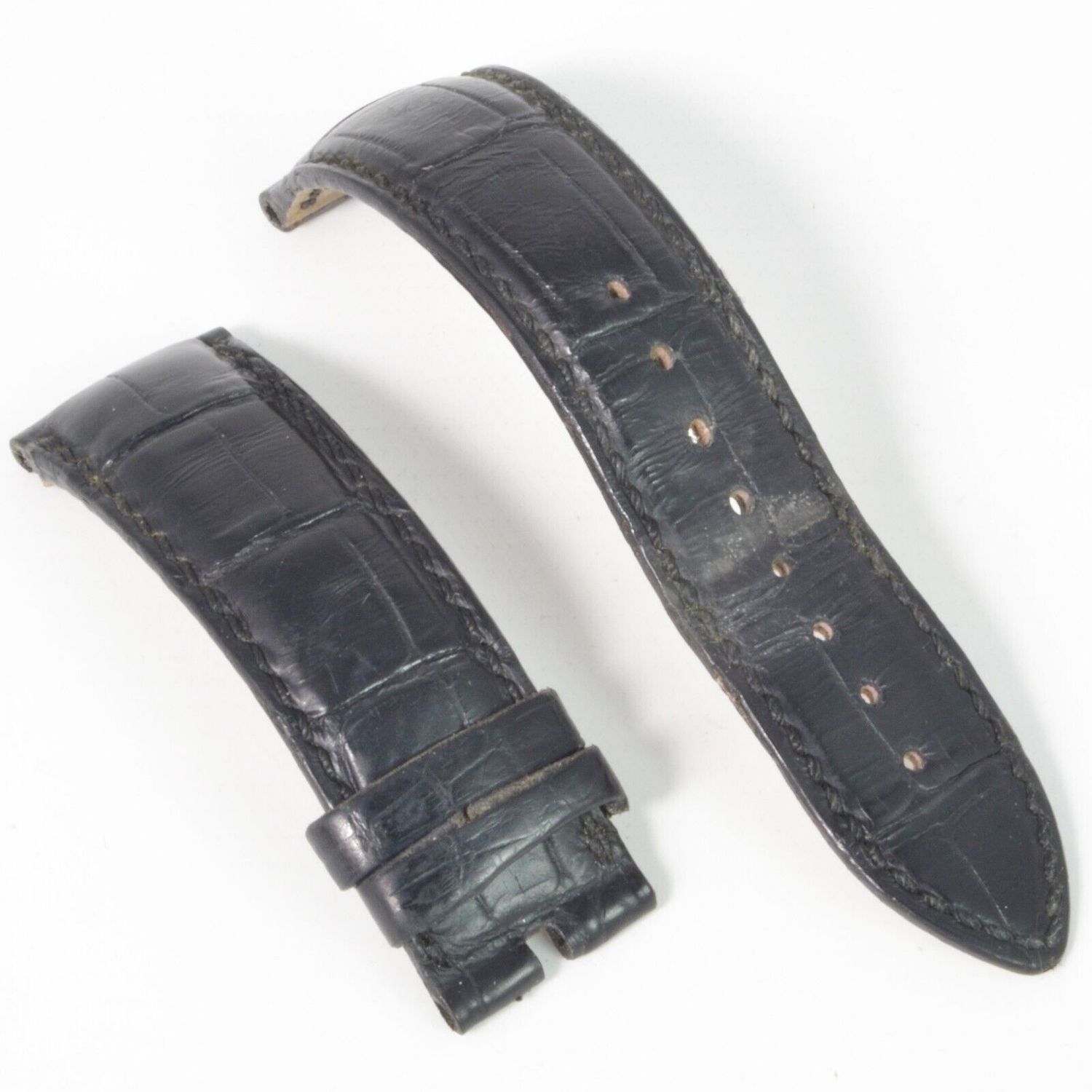 Authentic Vacheron Constantin Malte Chronograph black alligator leather watch strap 21.5mm to 20mm with curved ends and pre-cut holes model 087549 replacement band