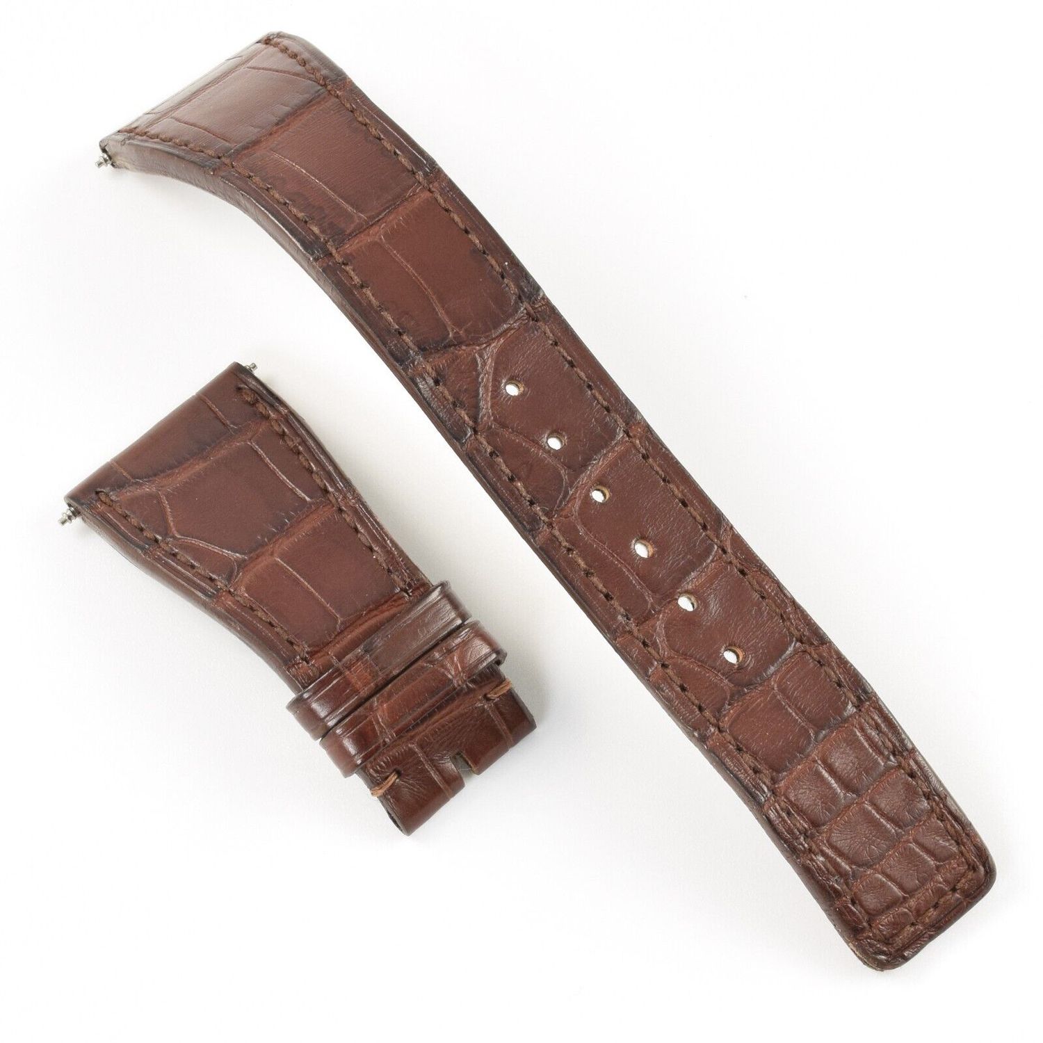 Genuine IWC Da Vinci brown alligator leather watch strap 24mm to 18mm wide with curved ends and double loops authentic replacement for IWC watches