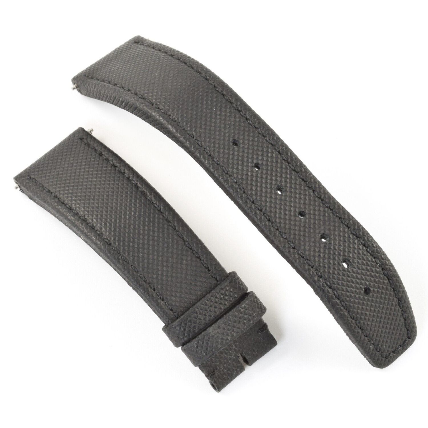 Genuine IWC Pilot&#39;s Top Gun black canvas watch strap for men measuring 21mm at the lugs and tapering to 18mm at the buckle