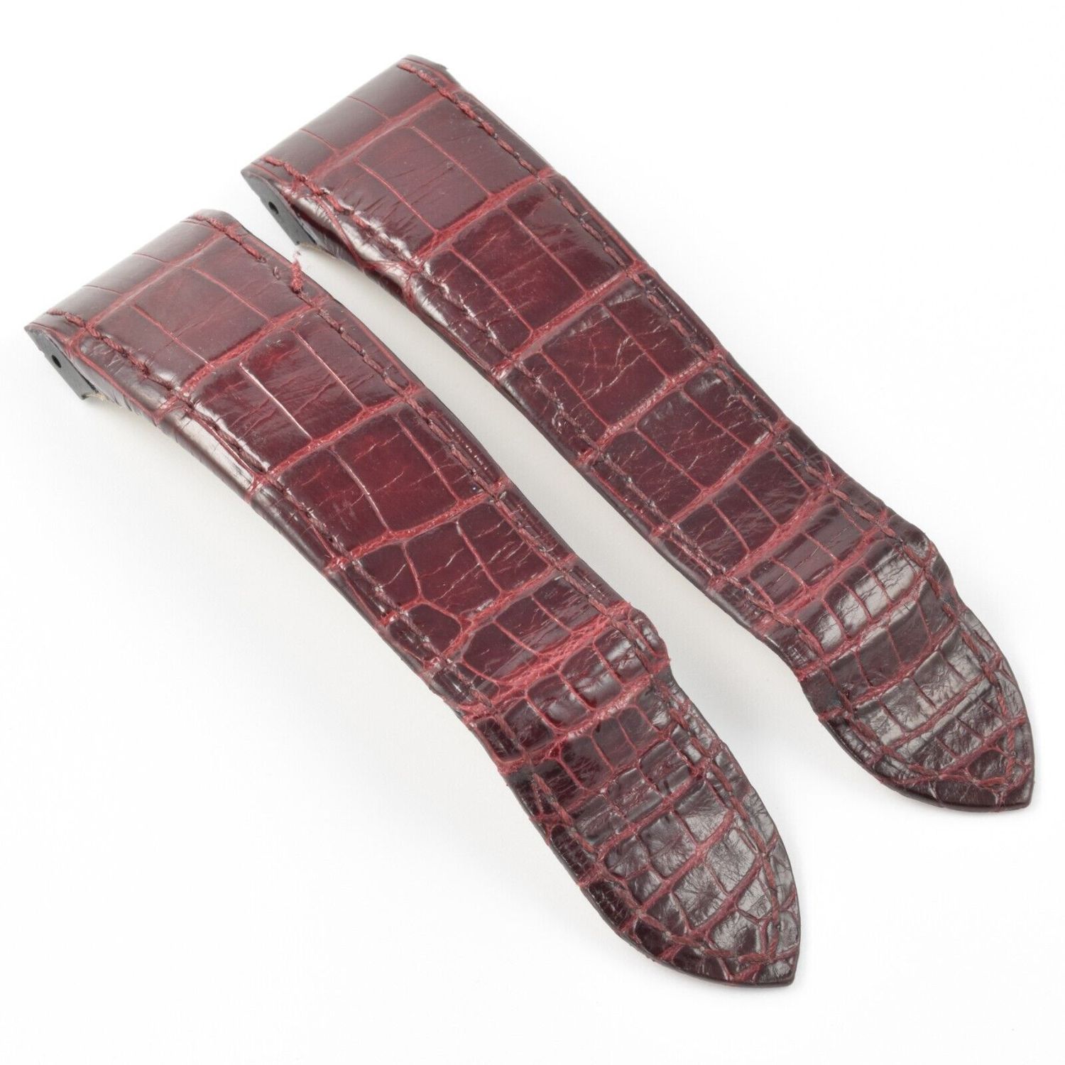 Authentic Cartier Santos 100 XL Chronograph model 2740 red alligator leather watch strap measuring 24.5mm at the lugs tapering to 21mm at the clasp