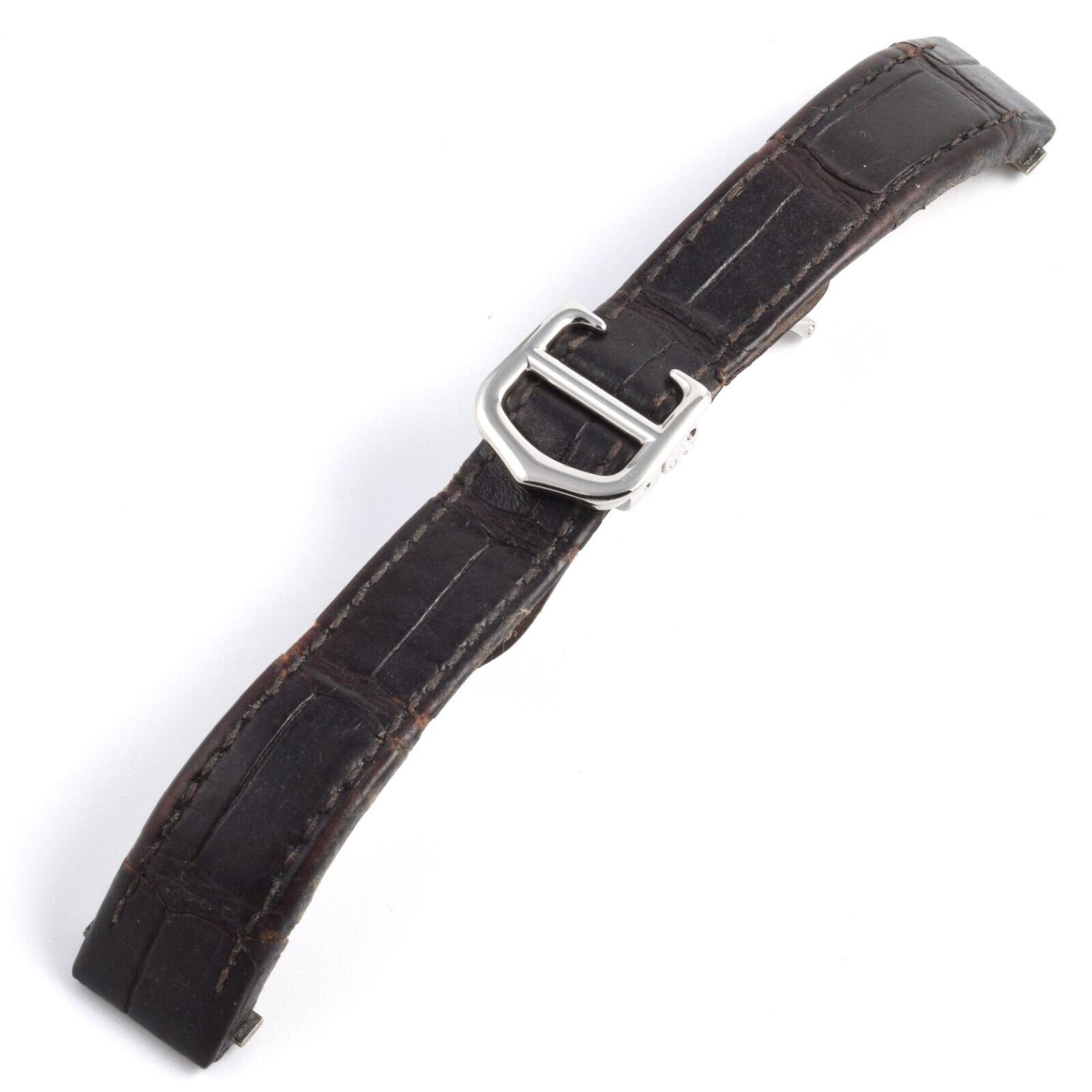 Cartier Roadster 2675 ladies black alligator leather watch strap measuring 15.5mm wide with stainless steel deployment clasp