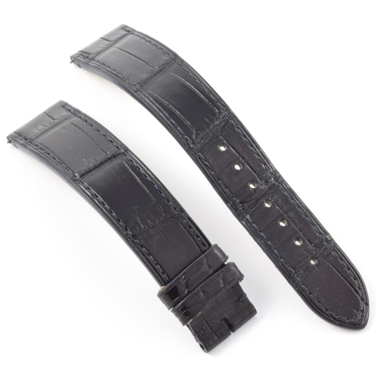 Cartier Santos Dumont Large model black alligator leather watch strap with a lug width of 18mm tapering to 16mm, compatible with reference 4228