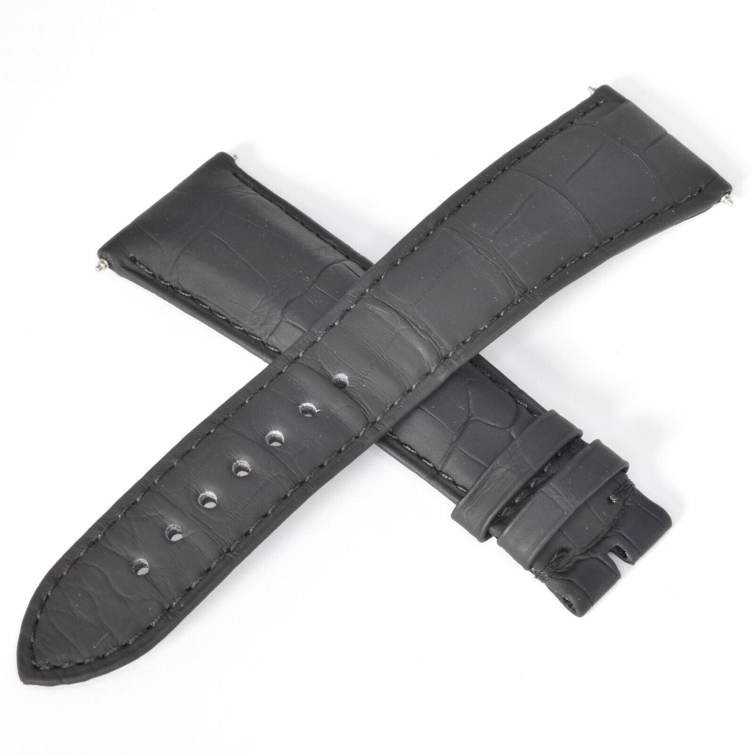 Omega Aqua Terra XXL 98000362 black alligator watch strap 24mm to 18mm with curved ends and matching stitching