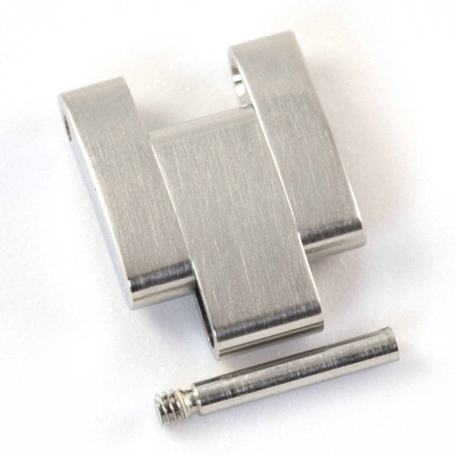 New Rolex Oyster 10mm steel ladies watch link with brushed steel top and polished sides shown with original Rolex screw