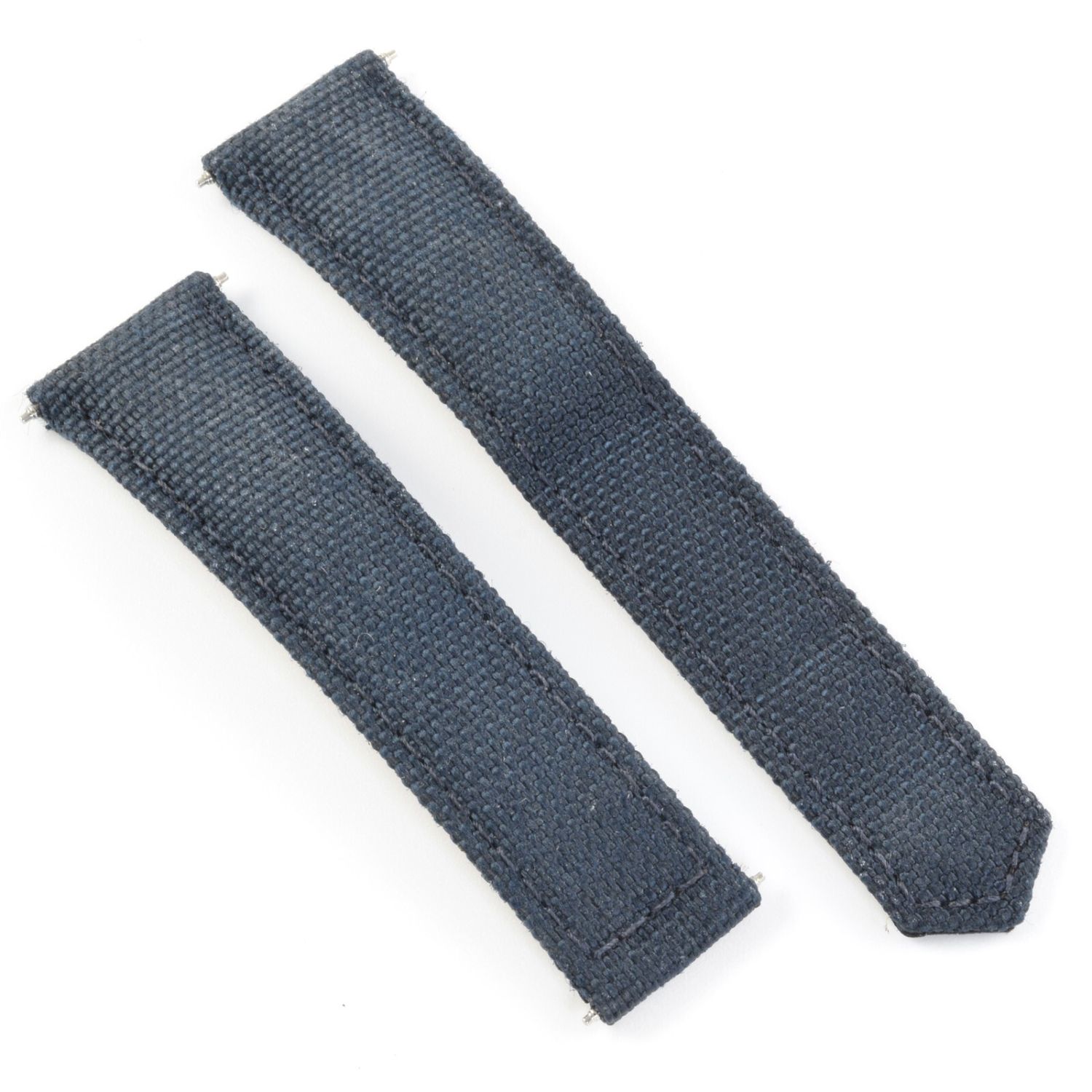 Blue TAG Heuer Carrera Skipper textile watch strap with angled tip, spring bars, and visible weave texture