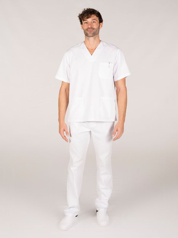 Conjunto sanitario UNISEX pantalón goma, manga corta y cuello de pico.
