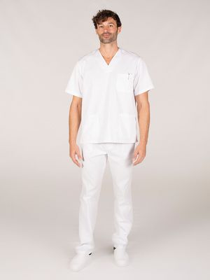 Conjunto sanitario UNISEX pantalón goma, manga corta y cuello de pico.