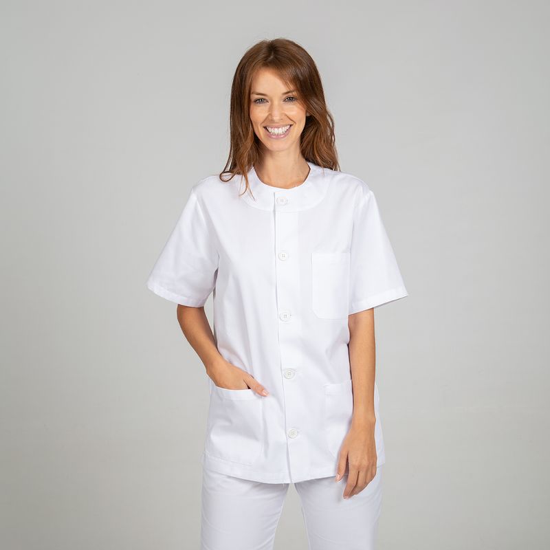 Blusa sanitaria blanca UNISEX manga corta abotonada