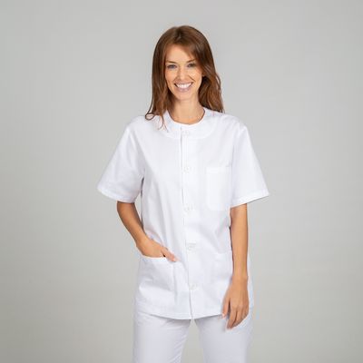 Blusa sanitaria blanca UNISEX manga corta abotonada