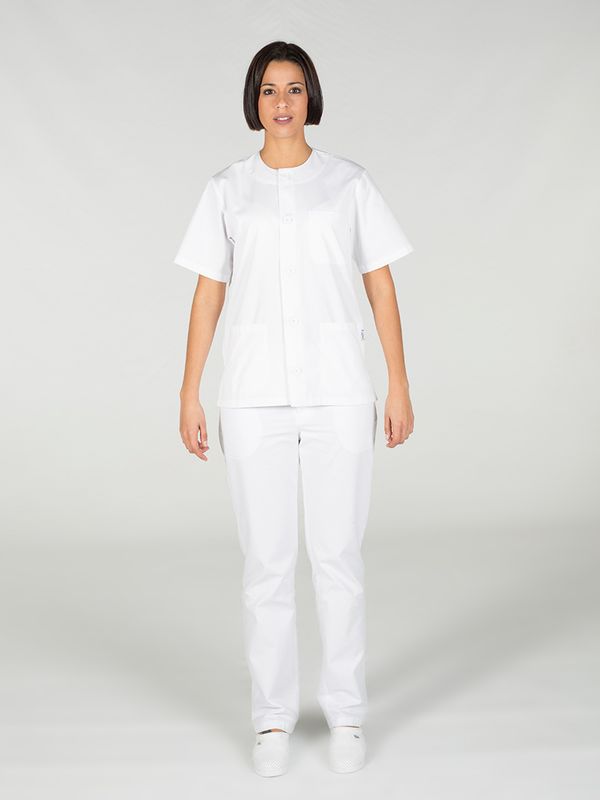 Conjunto sanitario abotonado sarga blanca unisex