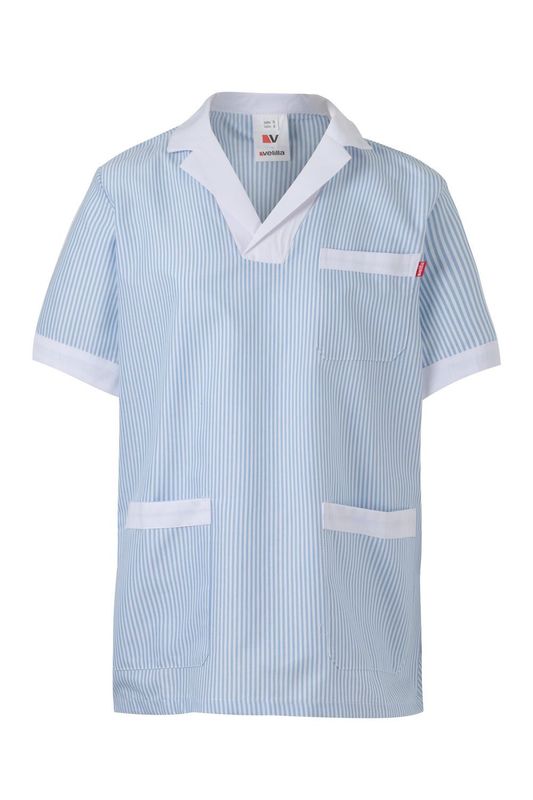 Casaca Pijama Mujer celeste manga corta, rayas finas