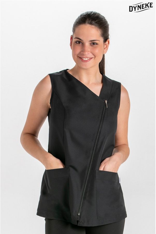 Casaca s/mangas diagonal microfibra negra