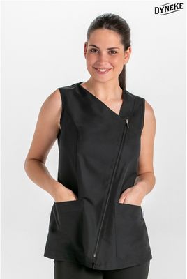 Casaca s/mangas diagonal microfibra negra