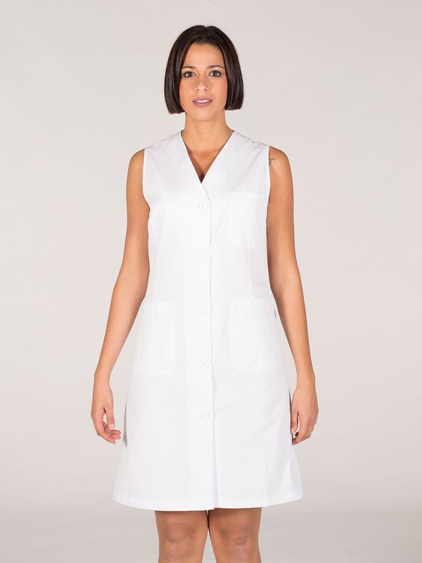 Ga.Bata chica cuello pico sin manga sarga blanca