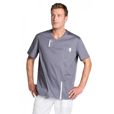 Dy. Casaca sanitaria cro m/c color gris/ blanco