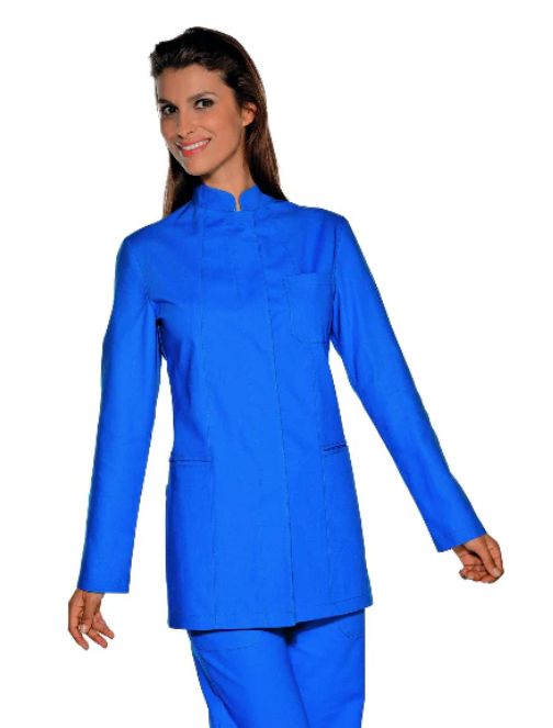 Isc. Casaca LIONE. m/l, azul,Cuello Mao.Corchete oculto.100%Alg.