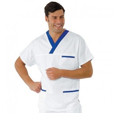 Isc.Casaca Unisex Pico 100% Algodon Blanco c/vivo blu cina