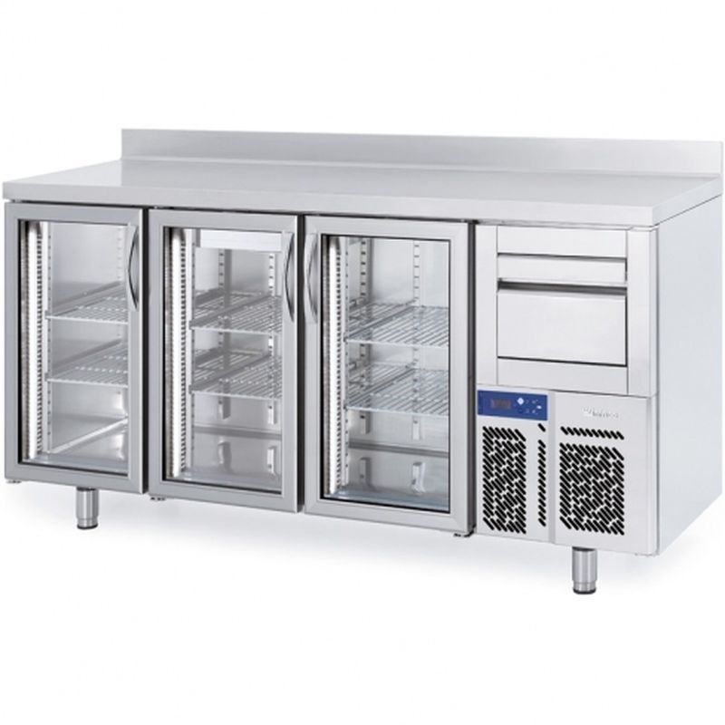 Meuble arrière bar réfrigéré 3 portes vitrées