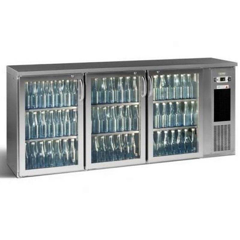 Arrière bar inox 3 portes vitrées