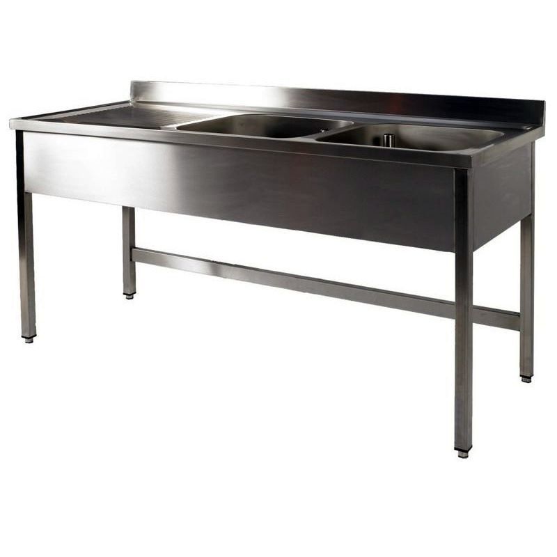 Plonge inox Prof. 700 mm - 2 bacs à droite - égouttoir