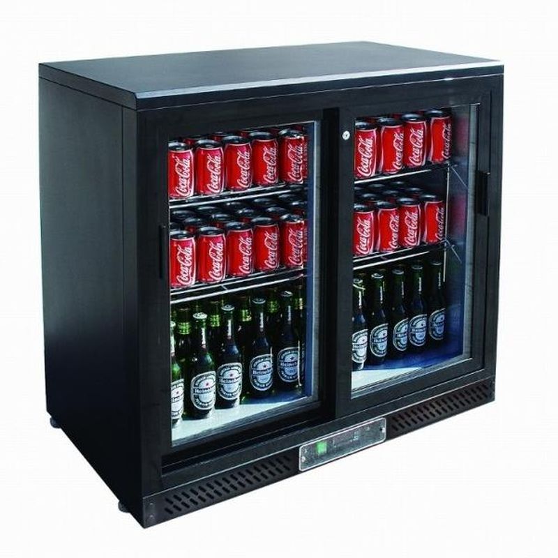Meuble arrière bar réfrigéré 2 portes vitrées coulissantes