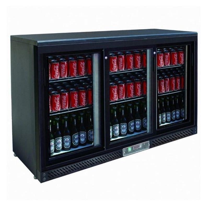 Meuble arrière bar réfrigéré 3 portes vitrées coulissantes