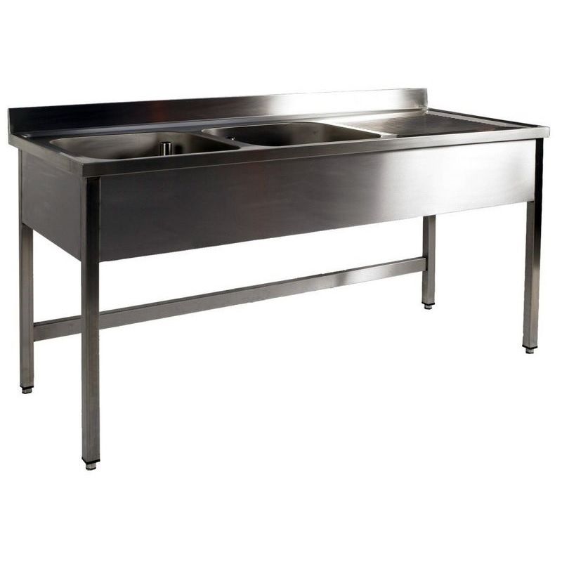 Plonge inox prof. 600 mm - 2 bacs à gauche - égouttoir