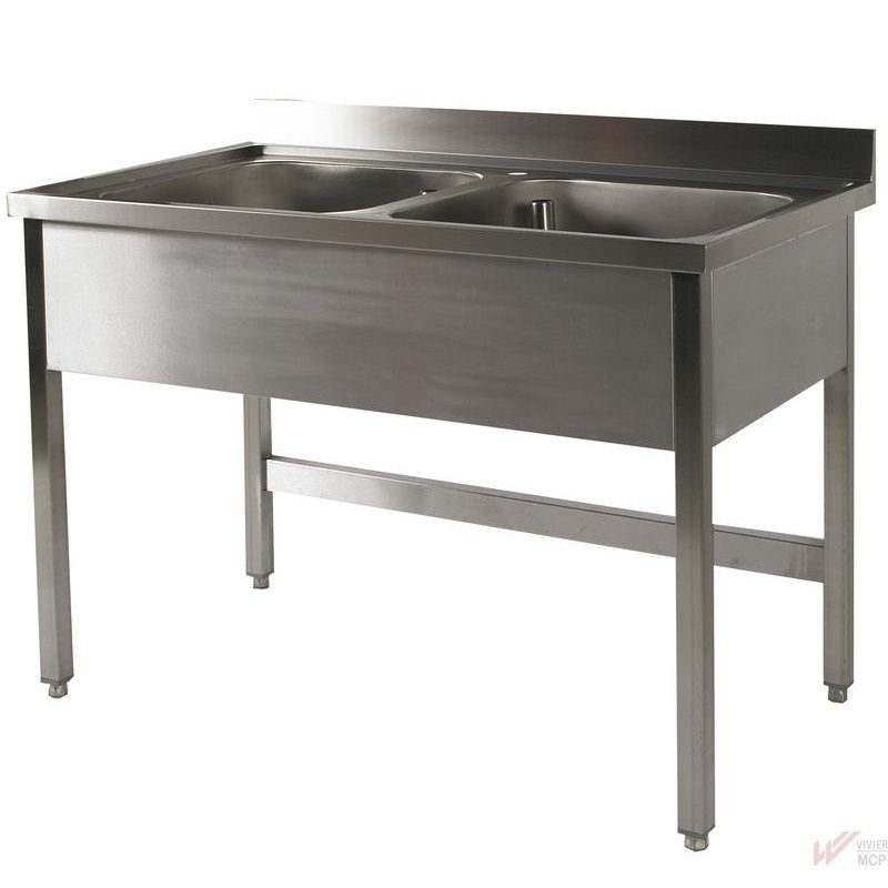 Plonge inox 2 bacs sans égouttoir - Prof. 700