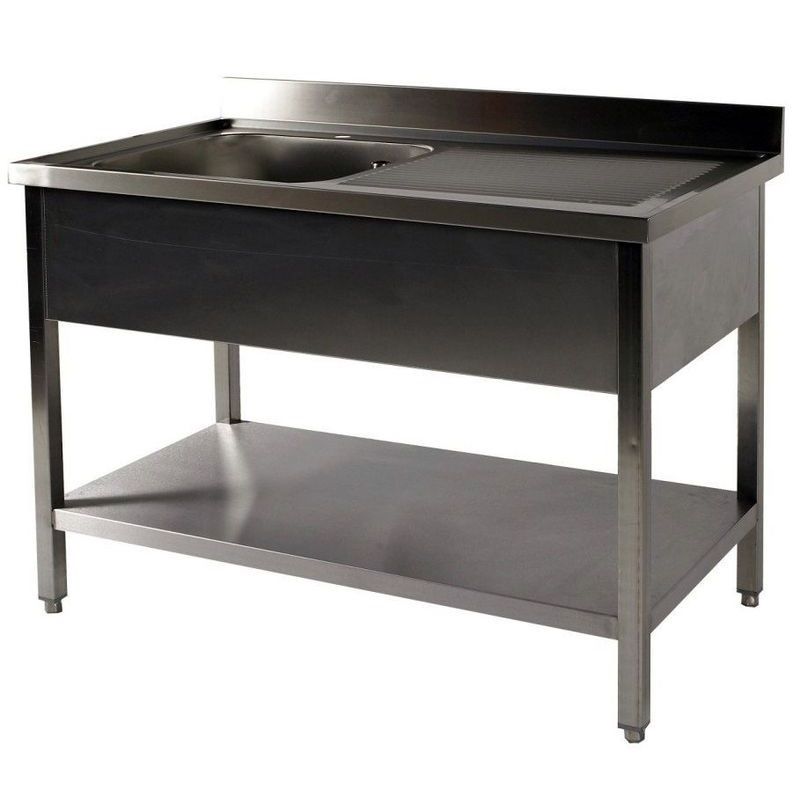 Plonge inox Prof. 700 mm - Bac à gauche - étagère
