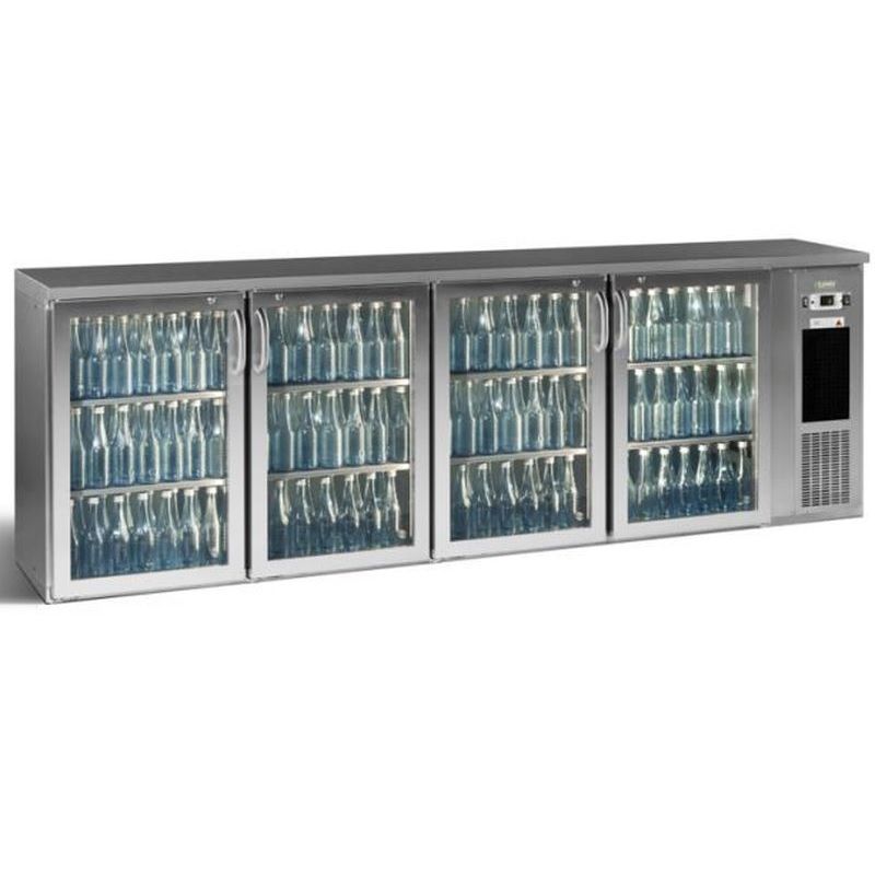 Arrière bar inox 4 portes vitrées