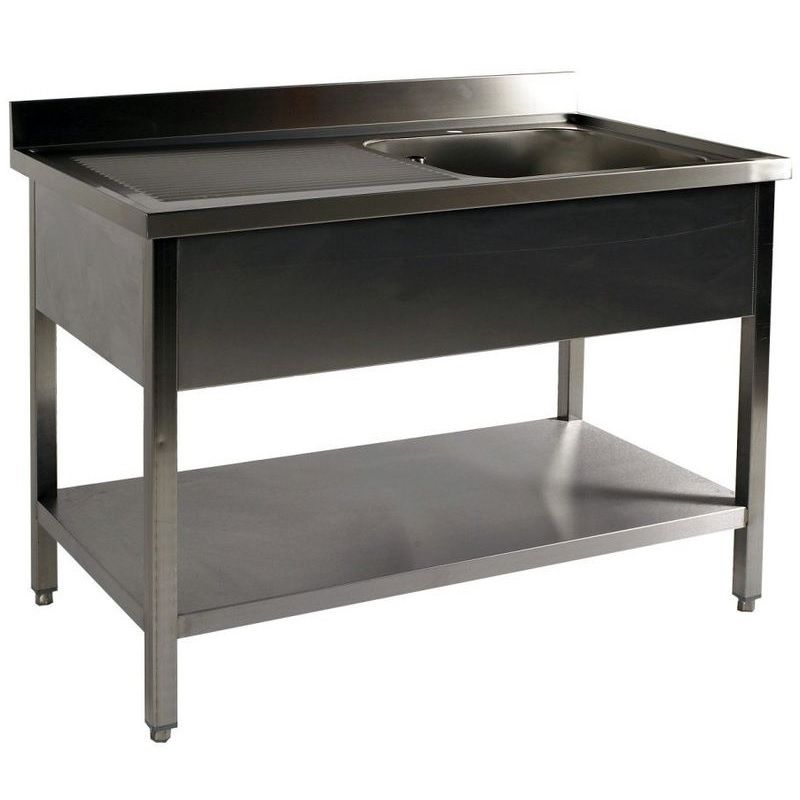 Plonge inox prof. 700 mm - bac à droite - étagère