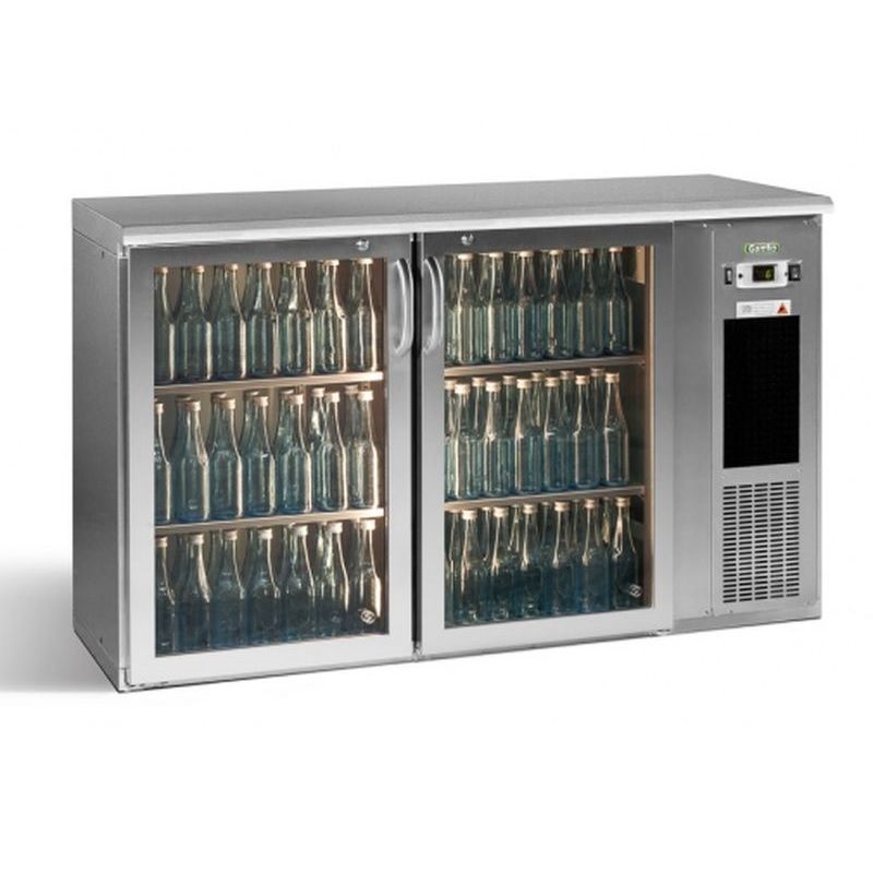 Arrière bar inox 2 portes vitrées